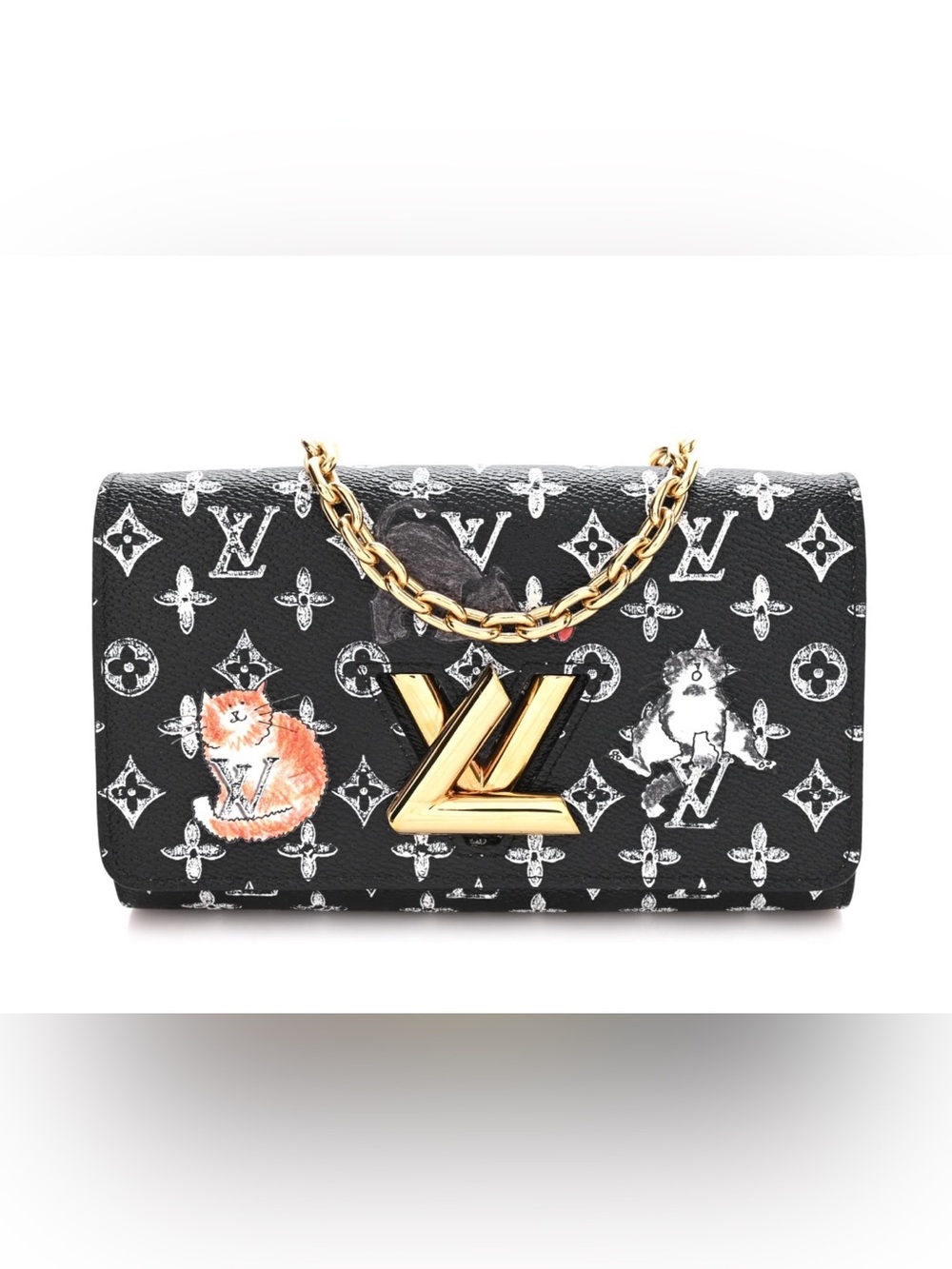 Rare - Louis Vuitton Grace Coddington Catogram Twist Chain Wallet on Chain Black